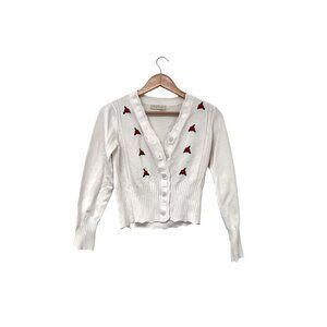 Belle Poque White Women's Cottage Core Preppy Cropped Long Sleeve Cardigan Size